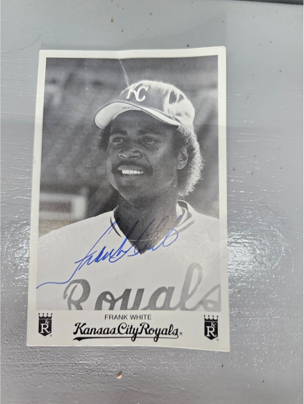 Frank White Signed 5x3.25 Photo Kansas City Royals Blue Ink Autograph